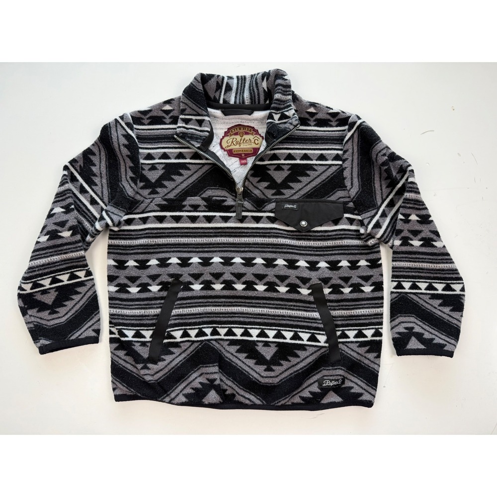 Rafter C Kids Southwestern Aztec Pocket Quarter Zip Pullover‎ XXS Black White